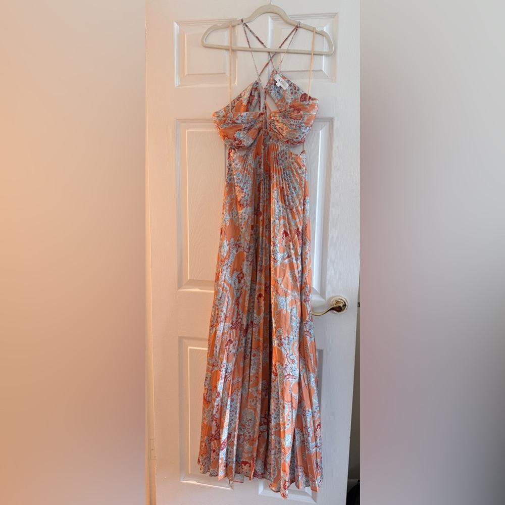 A.L.C. Moira Pleated Dress in Apricot Multi - Picture 5 of 6